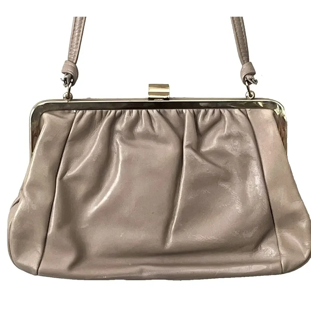Vintage Mastercraft Leather Shoulder Bag Purse Clutch Hinged Frame Almond Canada